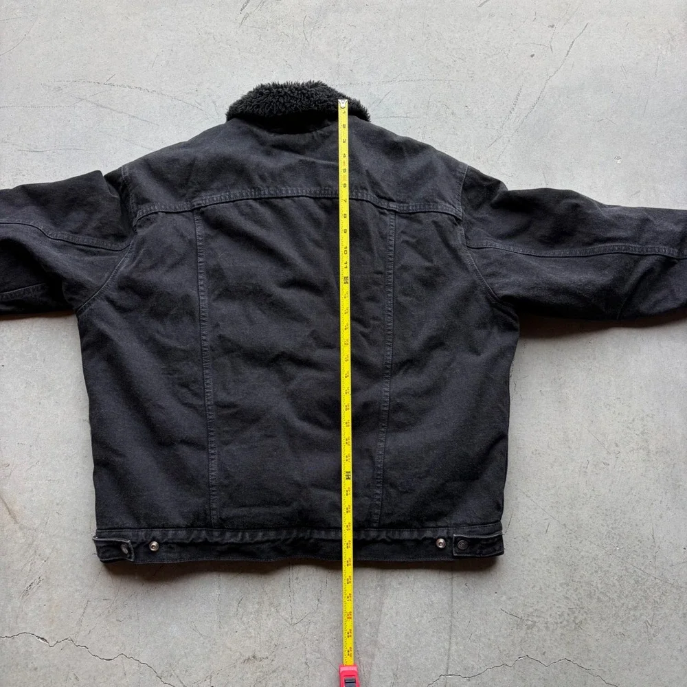 Vintage Levis Sherpa Lined Denim Trucker Jacket Black Made in USA 70629 XL